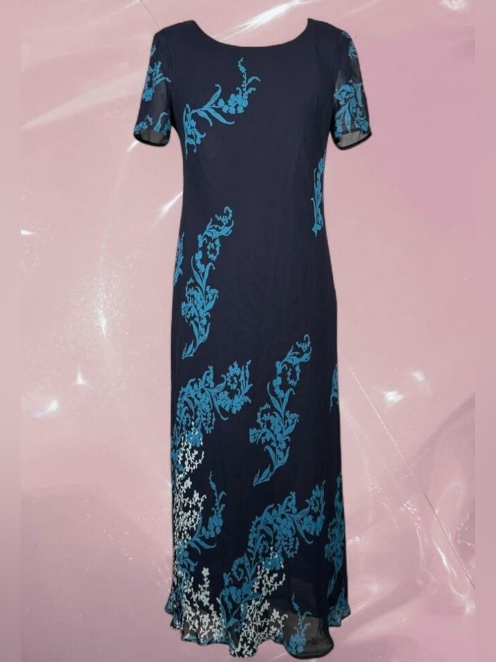 Carole Little Navy Maxi Dress with Teal Floral Print